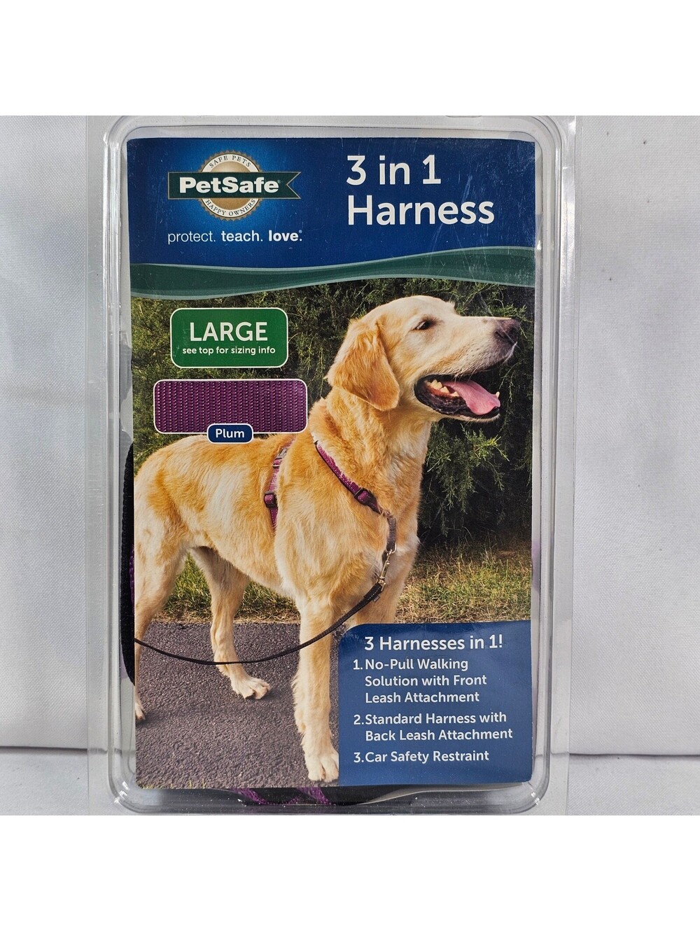 New PetSafe 3 in 1 Harness Large Plum No-Pull Dog Walking Car Restraint PLUM